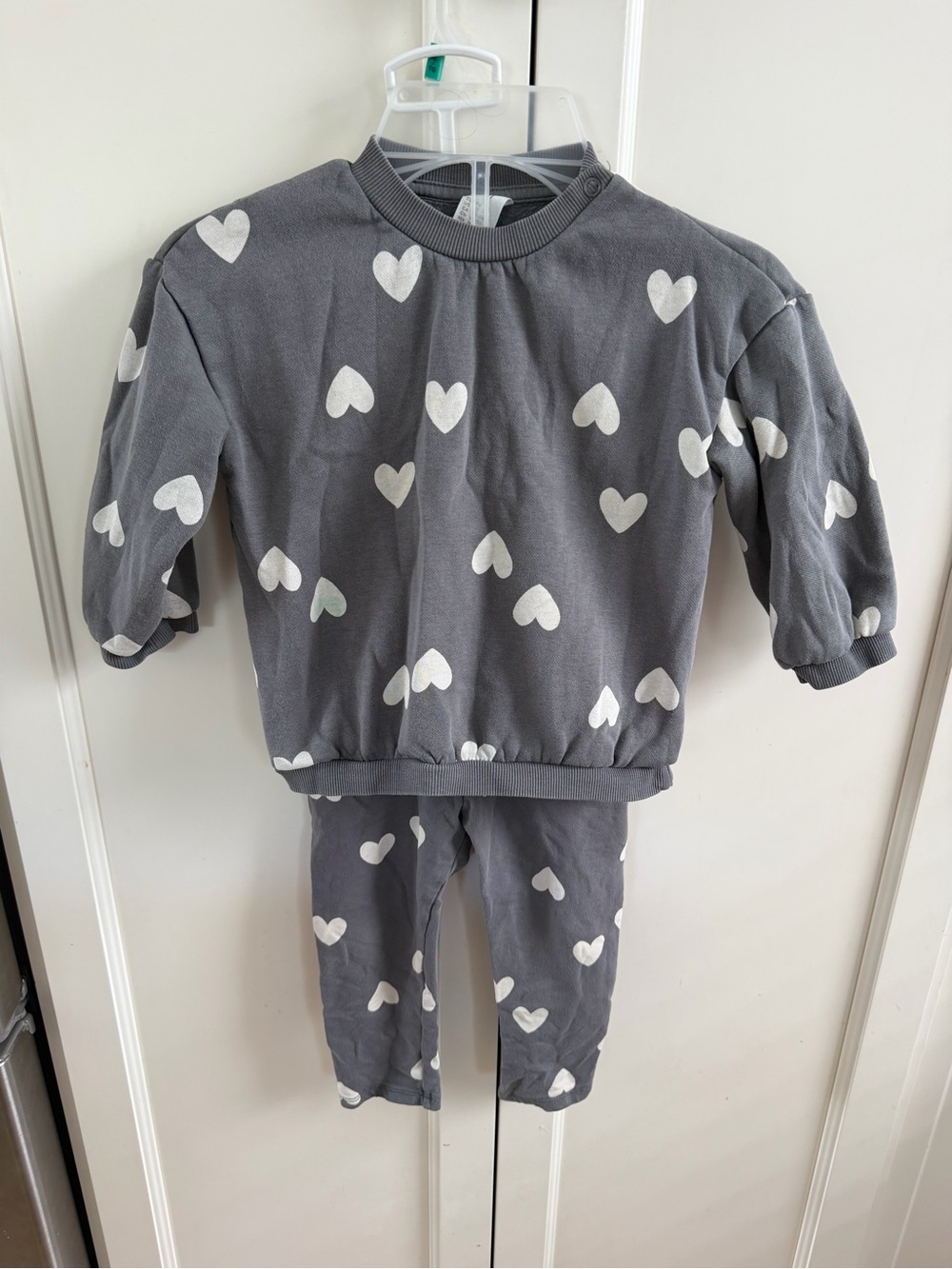 H&M 18-24m Heart-Print Set - Gray and White